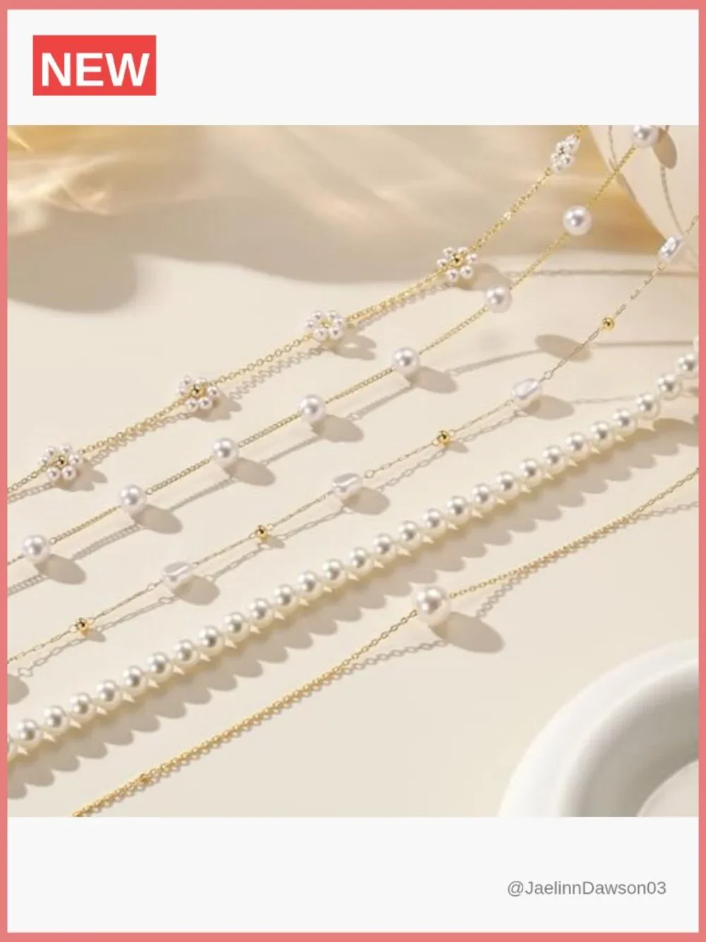 Real Gold Plated Dainty Pearl Necklace - Daisy Round Drop Pearl Choker Layered